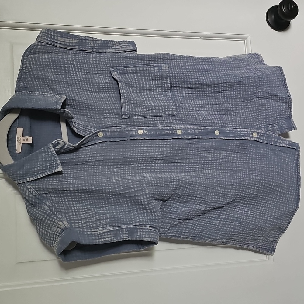 NWOT Como Vintage Washed Cotton Gauze Button-up Camp Shirt In Wash Gray/Blue